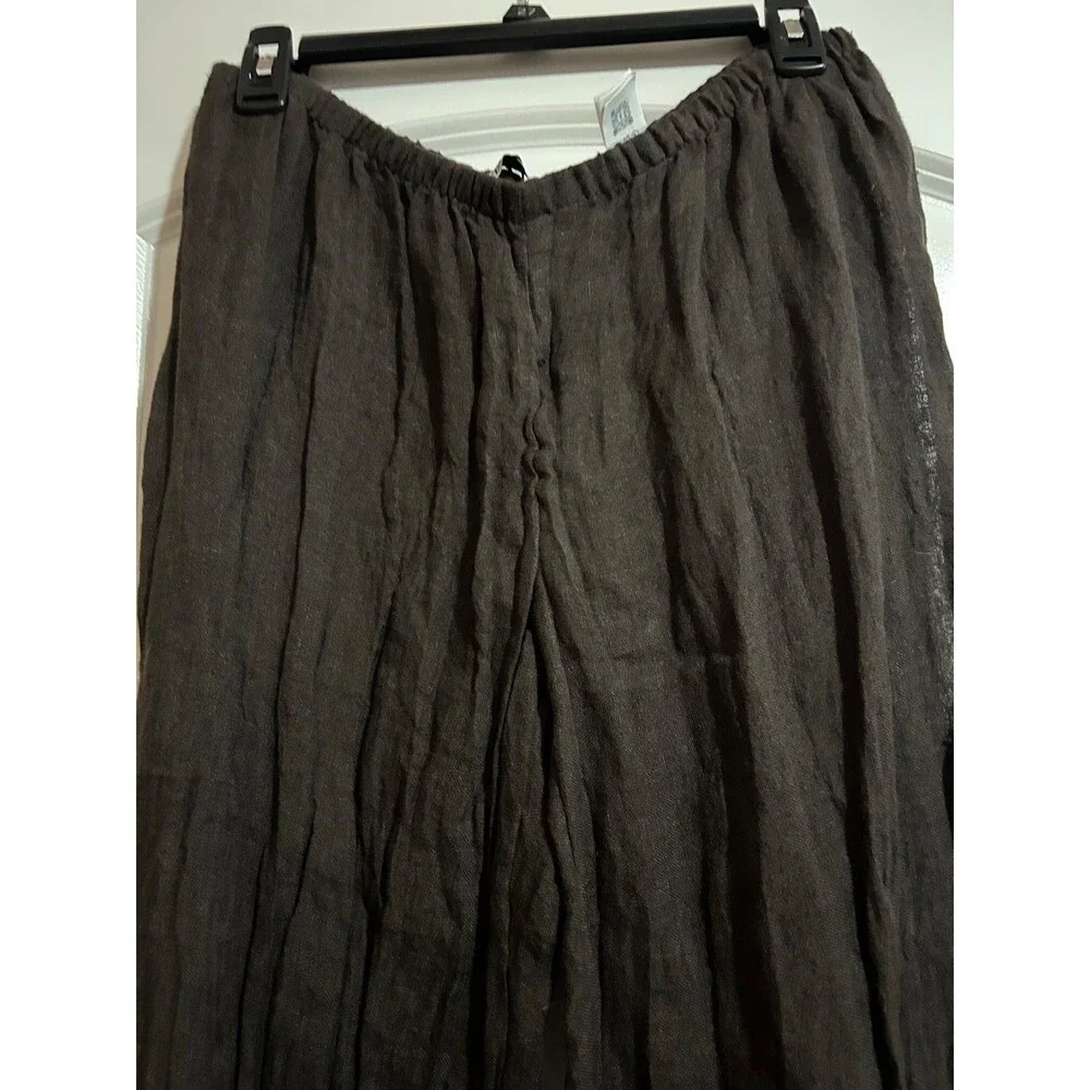 Zara Women’s Crinkle Effect Linen Pants size L NWT Pull-On Wide Leg Boho